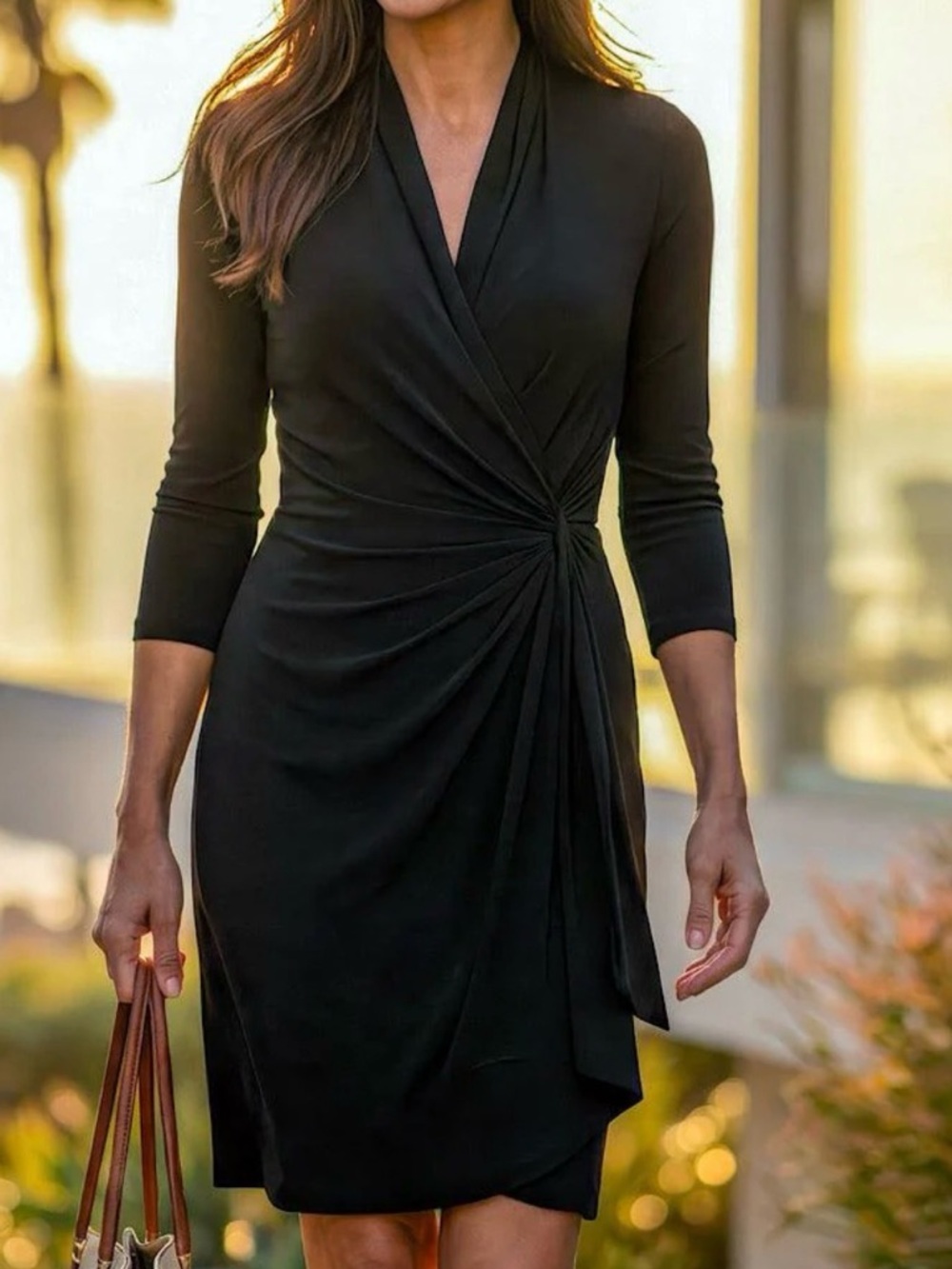 Karen Kane Black Cascade Wrap Dress | Size L